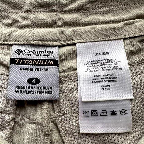 Columbia Pants Womens 4 (30x30) Nylon Titanium Omni Dry Mid Rise Zip Off Belted - Picture 4 of 14